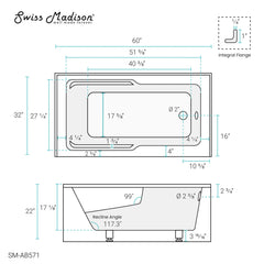 Swiss Madison Claire 60" x 32" Right-Hand Drain Drain Alcove Tub with Corner Apron - SM-AB571 - The Home Selection
