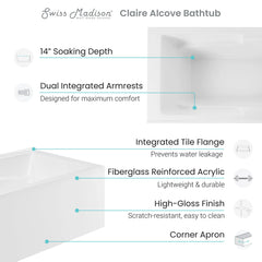 Swiss Madison Claire 60" x 32" Right-Hand Drain Drain Alcove Tub with Corner Apron - SM-AB571 - The Home Selection
