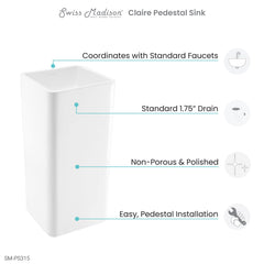 Swiss Madison Claire One-Piece Pedestal Sink - SM-PS315 - The Home Selection