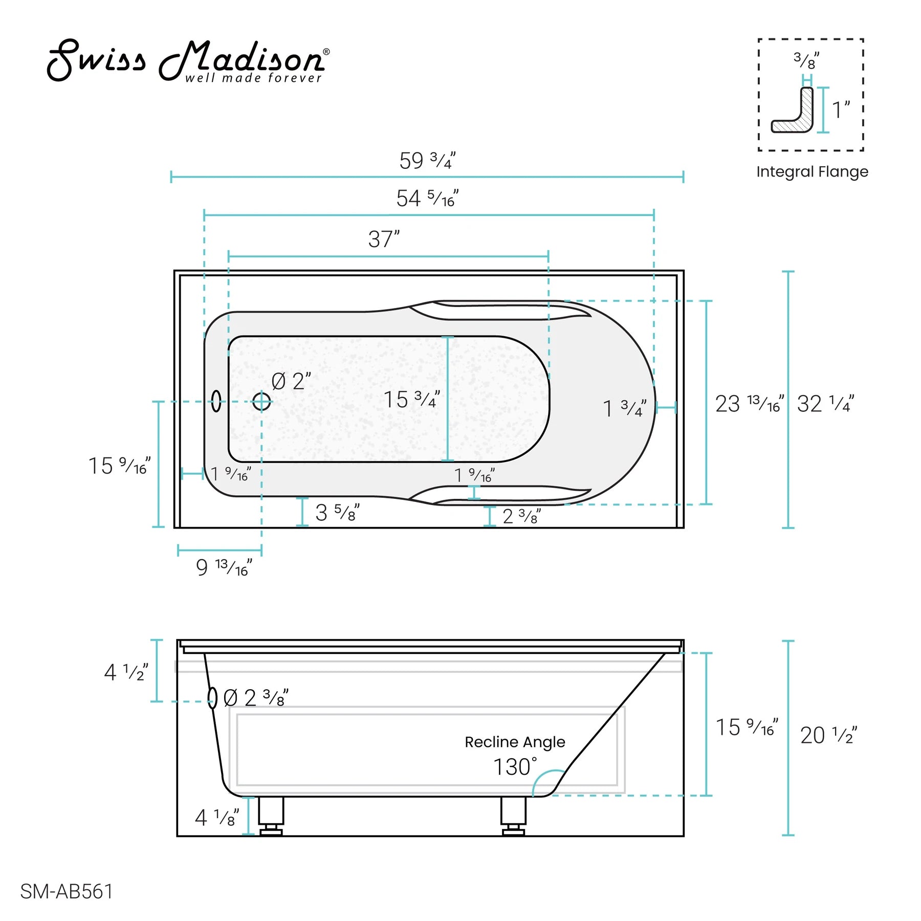 Swiss Madison Concorde 60 in. x 32 in. Acrylic Glossy White, Alcove, Integral, Left-Hand Drain, Apron Bathtub - SM-AB561 - The Home Selection
