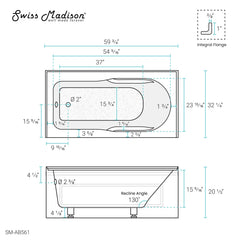 Swiss Madison Concorde 60 in. x 32 in. Acrylic Glossy White, Alcove, Integral, Left-Hand Drain, Apron Bathtub - SM-AB561 - The Home Selection