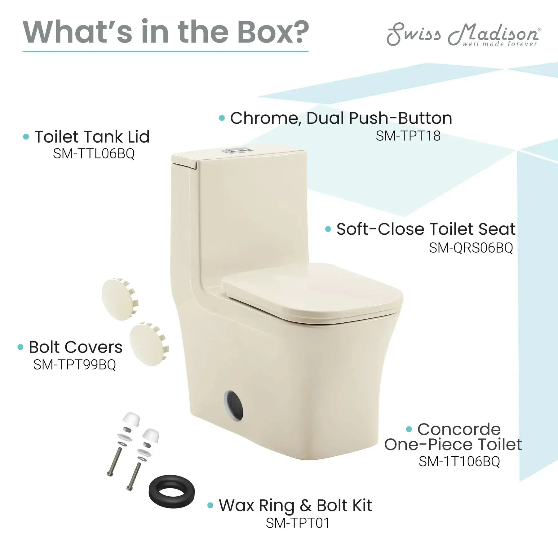Swiss Madison Concorde One-Piece Square Toilet Dual-Flush 1.1/1.6 gpf in Bisque - SM-1T106BQ - The Home Selection