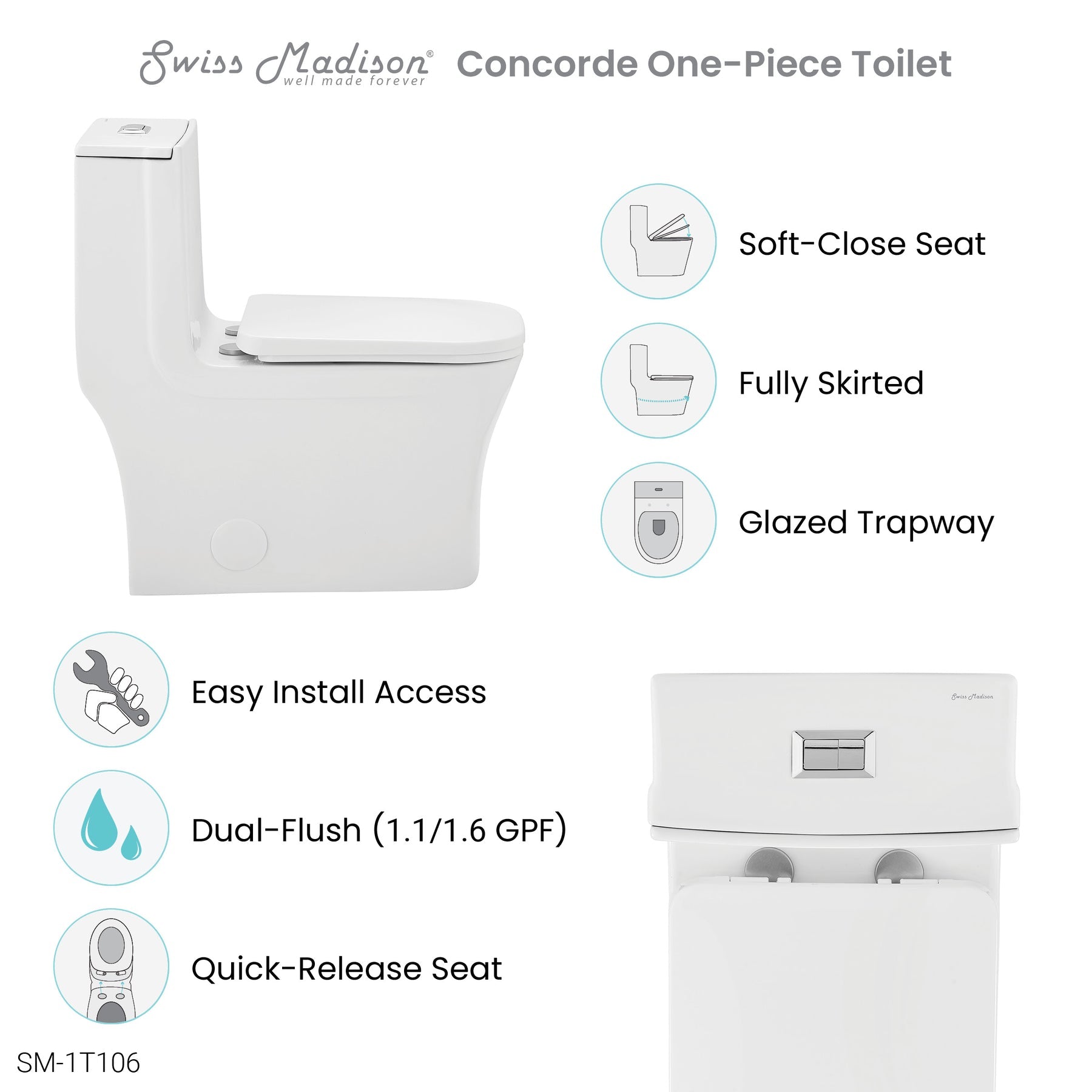 Swiss Madison Concorde One-Piece Square Toilet Dual-Flush 1.1/1.6 gpf - SM-1T106 - The Home Selection