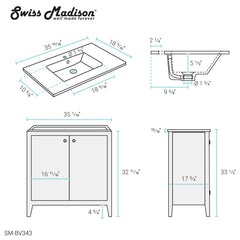 Swiss Madison Eclair 36" Bathroom Vanity in Oak - SM-BV343 - The Home Selection