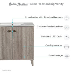 Swiss Madison Eclair 36" Bathroom Vanity in Oak - SM-BV343 - The Home Selection