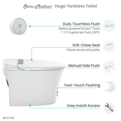 Swiss Madison Hugo Intelligent Tankless Elongated Toilet, Touchless Vortex™ Dual-Flush 1.1/1.6 gpf - SM-ST040 - The Home Selection