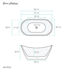 Swiss Madison Ivy 60" Double Slipper Freestanding Bathtub - SM-FB562 - The Home Selection