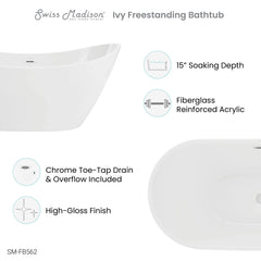 Swiss Madison Ivy 60" Double Slipper Freestanding Bathtub - SM-FB562 - The Home Selection