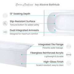 Swiss Madison Ivy 60" X 30" Left-Hand Drain Alcove Bathtub with Apron - SM-AB545 - The Home Selection