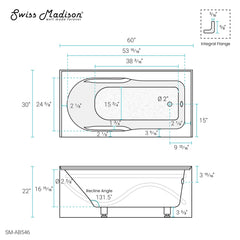 Swiss Madison Ivy 60" X 30" Right-Hand Drain Alcove Bathtub with Apron - SM-AB546 - The Home Selection