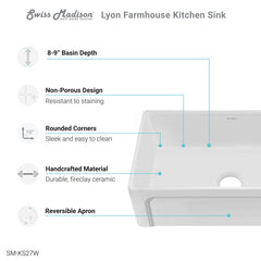 Swiss Madison Lyon 30 x 18 Fireclay, Single Basin, Farmhouse Kitchen Sink - SM-KS27 - The Home Selection