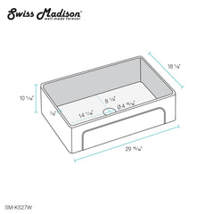 Swiss Madison Lyon 30 x 18 Fireclay, Single Basin, Farmhouse Kitchen Sink - SM-KS27 - The Home Selection
