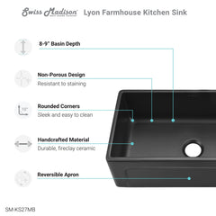 Swiss Madison Lyon 30 x 18 Fireclay, Single Basin, Farmhouse Kitchen Sink - SM-KS27 - The Home Selection