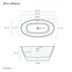 Swiss Madison Manoir 60" Freestanding Bathtub - SM-FB560 - The Home Selection