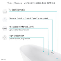 Swiss Madison Monaco 67" Freestanding Bathtub - SM-FB575 - The Home Selection