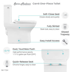 Swiss Madison Monaco Carré One-Piece Square Toilet Touchless Dual-Flush 1.1/1.6 gpf - SM-1T264 - The Home Selection