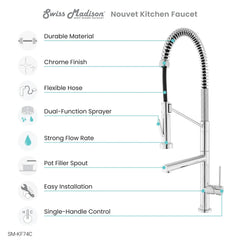 Swiss Madison Novuet Single Handle, Pull-Down Kitchen Faucet with Pot Filler SM-KF74 - The Home Selection