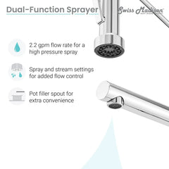 Swiss Madison Novuet Single Handle, Pull-Down Kitchen Faucet with Pot Filler SM-KF74 - The Home Selection