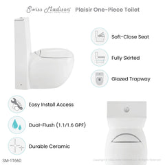Swiss Madison Plaisir One-Piece Elongated Toilet Dual-Flush 1.1/1.6 gpf - SM-1T660 - The Home Selection