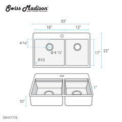Swiss Madison Ravi Dual Basin 33 x 22 Topmount Kitchen Workstation Sink - SM-KT778 - The Home Selection