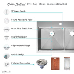 Swiss Madison Ravi Dual Basin 33 x 22 Topmount Kitchen Workstation Sink - SM-KT778 - The Home Selection