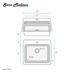 Swiss Madison Ravi Single Basin 25 x 22 Topmount Kitchen Workstation Sink - SM-KT769 - The Home Selection