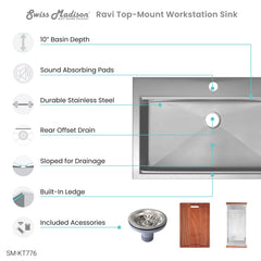 Swiss Madison Ravi Single Basin 30 x 22 Topmount Kitchen Workstation Sink - SM-KT776 - The Home Selection