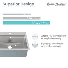 Swiss Madison Ravi Single Basin 30 x 22 Topmount Kitchen Workstation Sink - SM-KT776 - The Home Selection