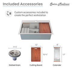 Swiss Madison Ravi Single Basin 33 x 22 Topmount Kitchen Workstation Sink - SM-KT777 - The Home Selection