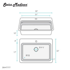 Swiss Madison Ravi Single Basin 33 x 22 Topmount Kitchen Workstation Sink - SM-KT777 - The Home Selection