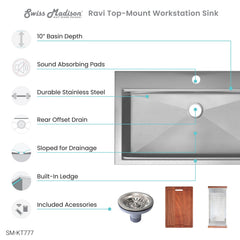 Swiss Madison Ravi Single Basin 33 x 22 Topmount Kitchen Workstation Sink - SM-KT777 - The Home Selection