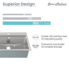 Swiss Madison Ravi Single Basin 33 x 22 Topmount Kitchen Workstation Sink - SM-KT777 - The Home Selection