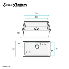 Swiss Madison Rivage 30" x 18" Single Basin, Undermount Kitchen Sink - SM-KU700 - The Home Selection