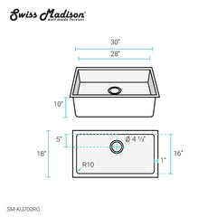 Swiss Madison Rivage 30" x 18" Single Basin, Undermount Kitchen Sink - SM-KU700 - The Home Selection