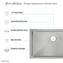 Swiss Madison Rivage 30" x 18" Single Basin, Undermount Kitchen Sink - SM-KU700 - The Home Selection