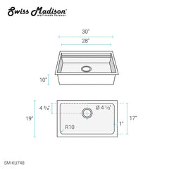 Swiss Madison Rivage 30 x 19 Single Basin Undermount Kitchen Workstation Sink - SM-KU748 - The Home Selection