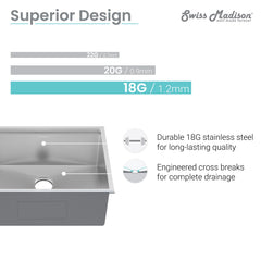 Swiss Madison Rivage 30 x 19 Single Basin Undermount Kitchen Workstation Sink - SM-KU748 - The Home Selection