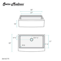 Swiss Madison Rivage 30 x 22 Single Basin Apron Kitchen Workstation Sink - SM-KS779 - The Home Selection