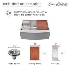 Swiss Madison Rivage 30 x 22 Single Basin Apron Kitchen Workstation Sink - SM-KS779 - The Home Selection