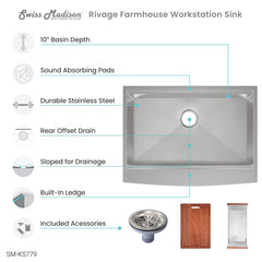 Swiss Madison Rivage 30 x 22 Single Basin Apron Kitchen Workstation Sink - SM-KS779 - The Home Selection