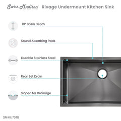 Swiss Madison Rivage 32" x 19" Single Basin, Undermount Kitchen Sink - SM-KU701 - The Home Selection