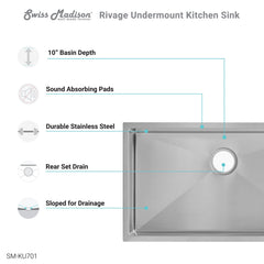 Swiss Madison Rivage 32" x 19" Single Basin, Undermount Kitchen Sink - SM-KU701 - The Home Selection