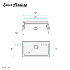 Swiss Madison Rivage 32 x 19 Single Basin Undermount Kitchen Workstation Sink - SM-KU749 - The Home Selection