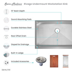 Swiss Madison Rivage 32 x 19 Single Basin Undermount Kitchen Workstation Sink - SM-KU749 - The Home Selection