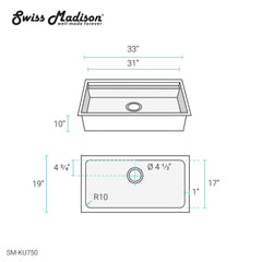 Swiss Madison Rivage 33 x 19 Single Basin Undermount Kitchen Workstation Sink - SM-KU750 - The Home Selection