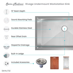 Swiss Madison Rivage 33 x 19 Single Basin Undermount Kitchen Workstation Sink - SM-KU750 - The Home Selection