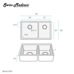 Swiss Madison Rivage 33" x 20" Dual Basin, Undermount Kitchen Sink - SM-KU725 - The Home Selection