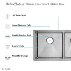Swiss Madison Rivage 33" x 20" Dual Basin, Undermount Kitchen Sink - SM-KU725 - The Home Selection