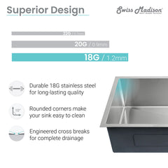 Swiss Madison Rivage 33" x 20" Dual Basin, Undermount Kitchen Sink - SM-KU725 - The Home Selection