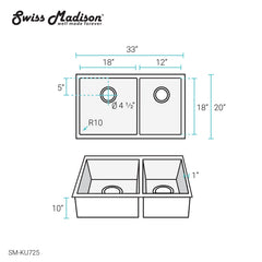 Swiss Madison Rivage 33" x 20" Dual Basin, Undermount Kitchen Sink - SM-KU725 - The Home Selection